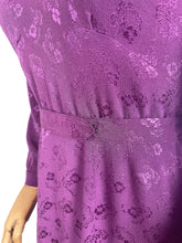 Load image into Gallery viewer, Original 1940's Cadbury Purple Floral Crepe Dress with Belt and Glass Buttons - Bust 34" *