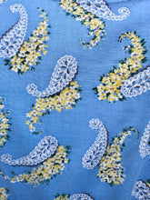Load image into Gallery viewer, Original Late 1940's or Early 1950's Blue Cotton Belted Day Dress with Yellow and White Paisley Print - Bust 40