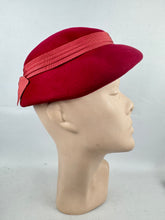 Load image into Gallery viewer, Original 1950's Red Felt Hat with Pleated Grosgrain Trim by Jacoll *