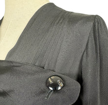 Load image into Gallery viewer, Original 1930's Black Crepe Long Sleeved Belted Day Dress with Scallop Detail - Bust 38