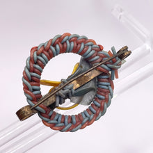Load image into Gallery viewer, Original 1940's Brown, Mustard and Teal Wartime Make Do and Mend Wire Brooch with Flower Middle