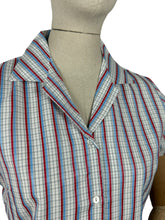 Load image into Gallery viewer, Original 1950's Deadstock White Cotton Blouse with Red, Blue and Black Stripes by Lewis - Bust 34" *
