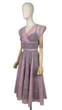 Load image into Gallery viewer, Original 1950's Pink Belted Nylon Day Dress with Floral Flock Print - Bust 34 36 *