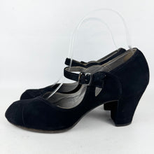 Load image into Gallery viewer, Original 1940’s American Made Narrow Black Suede Peep-toe Shoes - UK 4.5