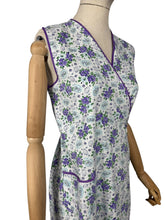 Load image into Gallery viewer, Original 1940's Floral Wraparound Apron in White, Purple, Blue and Green - Pretty Pinny - Bust 32 34 36