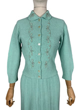 Load image into Gallery viewer, Original 1950's Mint Green Beaded Skirt and Cardigan Knit Set by Orlon - Bust 36