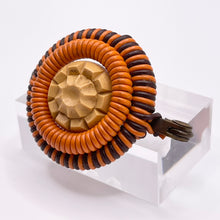 Load image into Gallery viewer, Original 1940's Brown and Orange Wartime Make Do and Mend Wirework Brooch with Pretty Button Middle *