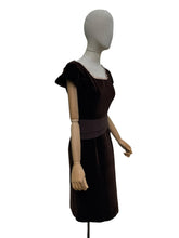 Load image into Gallery viewer, Original 1950's Slimuette Dark Brown Cotton Velvet Wiggle Dress with Hip Drape - Bust 34