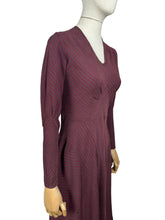 Load image into Gallery viewer, Wounded But Wearable Original 1930's Brown and Red Chevron Stripe Crepe Dress - Bust 34 36