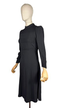 Load image into Gallery viewer, Original 1930's Black Satin Back Crepe Long Sleeved Day Dress with Pin-tuck Detail - Bust 32