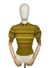 Load image into Gallery viewer, Reproduction 1930's Hand Knitted Pure Wool Stripe Jumper with Puff Sleeves and Double Button Fastening - Bust 34 36