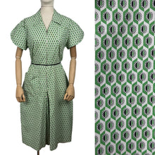 Load image into Gallery viewer, Original 1930's 1940's Black, Green and White Volup Cotton Zip Front Playsuit - Bust 40 42