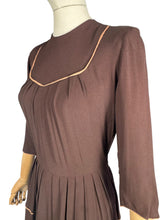 Load image into Gallery viewer, Original 1940’s Chocolate Brown Crepe Dress with Accent Trim - Bust 36