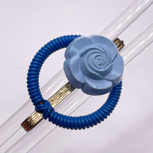 Load image into Gallery viewer, Original 1940's Blue Wartime Make Do and Mend Wire Brooch with Rose Button Detail