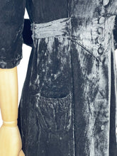 Load image into Gallery viewer, Original 1930’s Black Cotton Velvet Full Length Evening Dress with Bow Tie Belt - Bust 34 *
