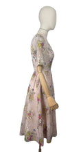 Load image into Gallery viewer, Original 1950's Pretty Pale Pink Nylon Dress with Floral Print in Blue, Yellow and White - Bust 36 37