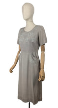 Load image into Gallery viewer, Original 1950's Dove Grey Grosgrain Wiggle Dress with Grape Vine Decoration in Silk and Trapunto Quilting - Bust 38 *