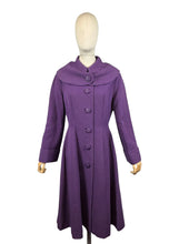 Load image into Gallery viewer, Original 1950’s Deep Purple Ribbed Wool Princess Coat with Shawl Collar - Bust 36