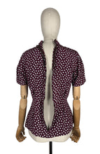 Load image into Gallery viewer, Original 1940's Pure Silk Novelty Print Swan Blouse in Burgundy and White with Bow Tie at Neck - Bust 34