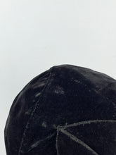 Load image into Gallery viewer, Original 1920's 1930's Black Cotton Velvet Close Fitting Hat with Leaf Trim *