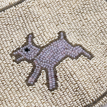 Load image into Gallery viewer, Original 1930's Heavily Beaded Evening Clutch Bag in Ivory and Light Purple with Dog Motif - Pretty Vintage Purse - As Is *
