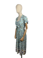 Load image into Gallery viewer, Original Late 1940's or Early 1950's Floral Border Print Dress and Bolero in Blue, Purple, Mustard, Black and White - Bust 32 33