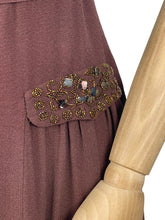 Load image into Gallery viewer, Original 1940's Chocolate Brown Crepe Full Length Belted Evening Dress with Bead and Sequin Trim - Bust 34" 35"