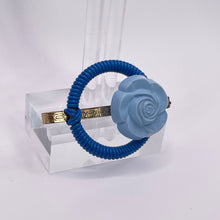 Load image into Gallery viewer, Original 1940's Blue Wartime Make Do and Mend Wire Brooch with Rose Button Detail