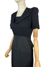 Load image into Gallery viewer, Original 1940's Bernice Holloway Black Crepe and Grosgrain Day Dress - Bust 34
