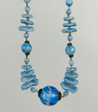 Load image into Gallery viewer, Beautiful Vintage White and Blue Mottled Glass Bead Necklace