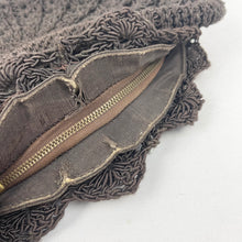 Load image into Gallery viewer, Original 1940's Dark Brown Circular Crochet Bag with Carved Lucite Detail