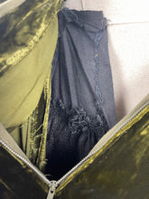 Load image into Gallery viewer, Original 1930's Off the Shoulder Moss Green Velvet Full Length Evening Dress - Bust 33 34 *