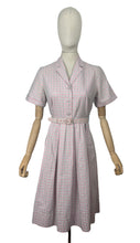 Load image into Gallery viewer, Original 1950's Crisp Cotton Belted Day Dress in Pink and Blue Plaid - Bust 36 37 *