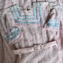 Load image into Gallery viewer, Original 1930's Pretty Pink and Blue Lace Full Length Belted Evening Dress - Bust 30 32