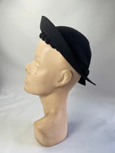 Load image into Gallery viewer, Original 1930's Black Hat with Swirl Trim Detail and High Brim *