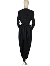 Load image into Gallery viewer, Original 1930's 1940's Black Crepe Long Sleeved Evening Dress with Back Belt - Bust 40 42