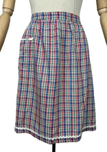 Load image into Gallery viewer, Original 1950's Red, Green, White and Blue Cotton Apron with Ric Rac Trim and Patch Pocket - Waist 28 *