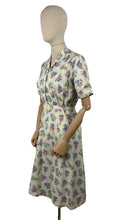 Load image into Gallery viewer, Original 1940's 1950's Cotton Belted Day Dress with Floral Print in Blue, Pink, Green and Yellow - Bust 38