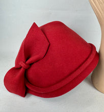 Load image into Gallery viewer, Original 1950's Red Close Fitting Felt Hat with Bow Trim by Jacoll