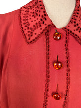 Load image into Gallery viewer, Original 1930's Rust Long Sleeved Crepe Blouse with Broderie Anglaise Trim - Bust 38 40 *
