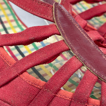 Load image into Gallery viewer, Original 1950's Red Canvas Gayday Sandals with Pastel Tartan Lining - UK 5