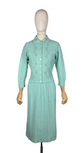 Load image into Gallery viewer, Original 1950's Mint Green Beaded Skirt and Cardigan Knit Set by Orlon - Bust 36