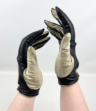 Load image into Gallery viewer, Original 1960's Midnight Blue and Cream Kid Leather Driving Gloves with Popper Fastening *