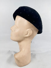 Load image into Gallery viewer, Original 1950's Stylish French Black Felt Hat with Polka Dots and Tassel Trim by Isaure PARIS