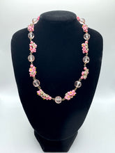 Load image into Gallery viewer, Original 1930's Art Deco Pressed Glass Flower Necklace in Pink and Yellow with Clear Paste