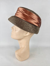 Load image into Gallery viewer, Original Late 1950's Hat in Bronze and Rust with Wide Satin Ribbon Trim *