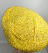 Load image into Gallery viewer, Original 1950's 1960's Bright Yellow Textured Fabric Hat with Button and Grosgrain Trim by Finley New York
