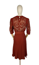 Load image into Gallery viewer, Original 1930's Burnt Orange Crepe Belted Day Dress with Cutout Detail - Bust 34 35 36