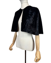 Load image into Gallery viewer, Original 1930's Inky Black Velvet Cape with Crepe Lining - Bust 34 36