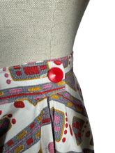 Load image into Gallery viewer, Original 1950's Full Circle Skirt in Abstract Print of Pink, Red, Mustard and Grey on White - Waist 27" *